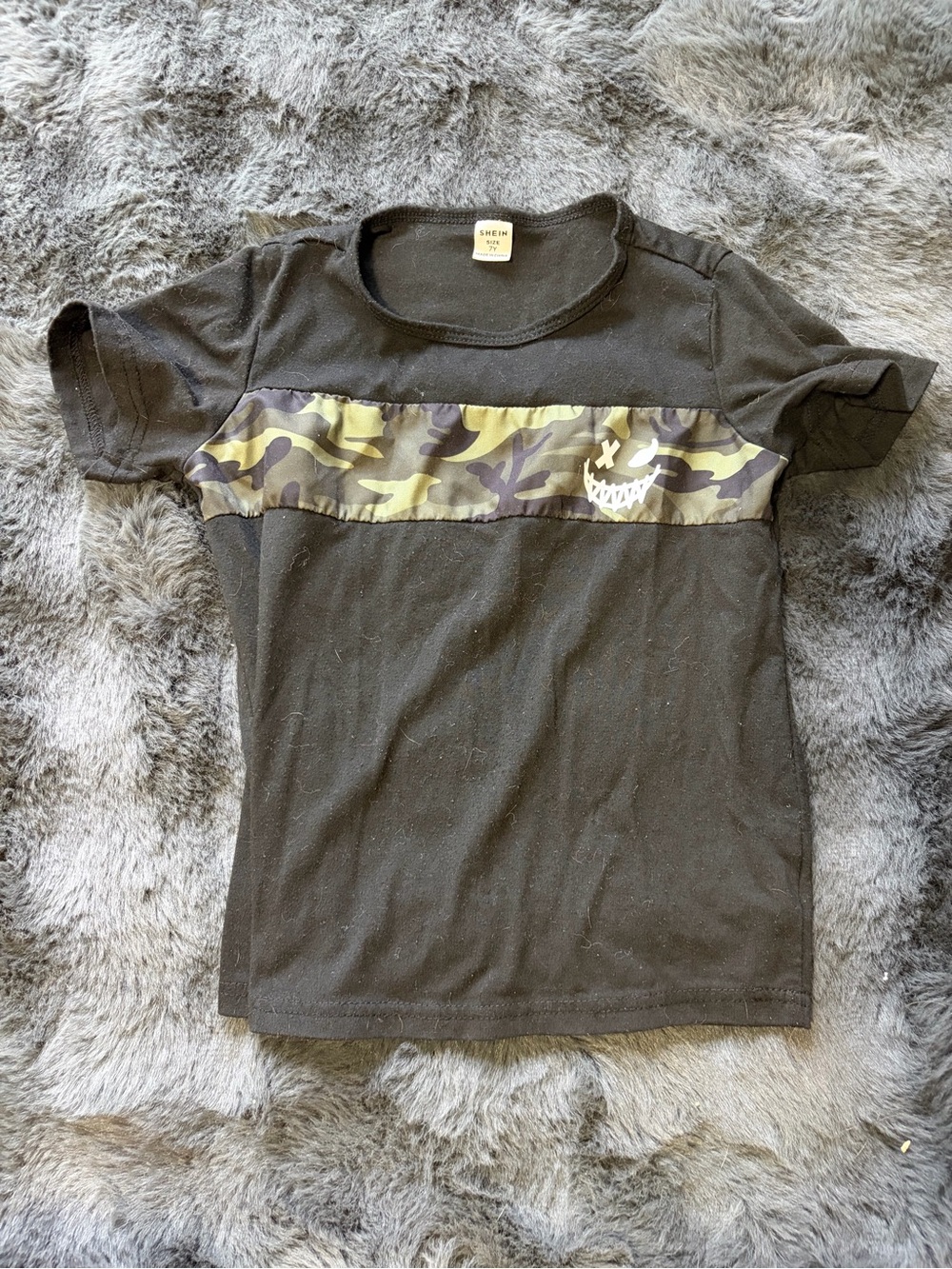 Black Camo Stripe Kids Tee with Graphic